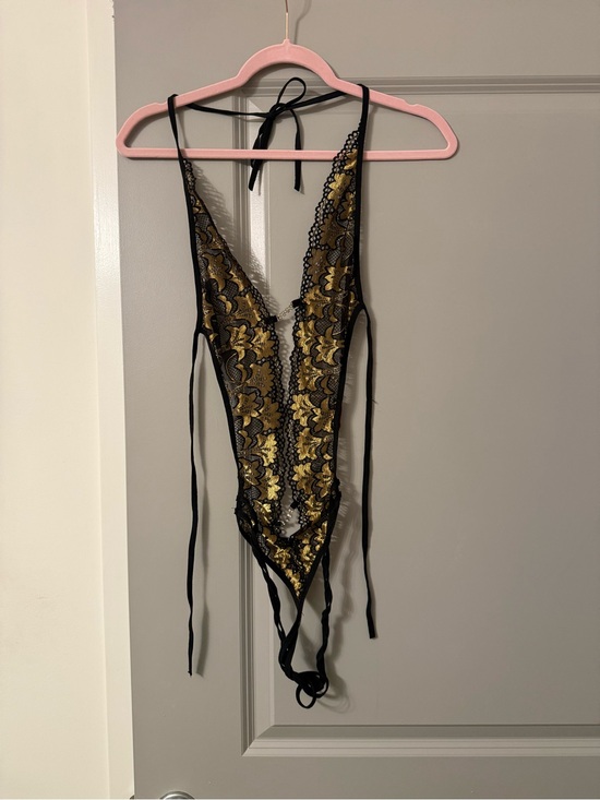Avidlove Other - Avidlove Black Gold Lace Teddy Bodysuit Rhinestone Lingerie